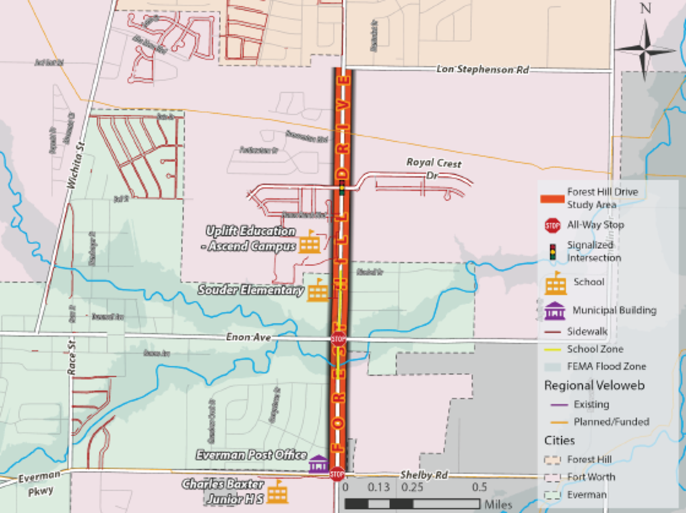 Map showing study area for Forest Hill Drive Study